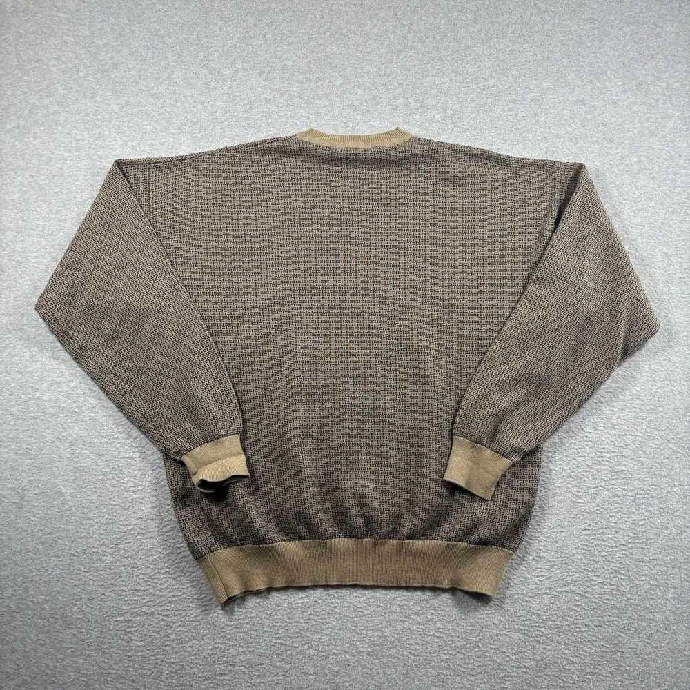 Vtg 90s Nautica Textured Knit Sweater Mens XL Brown Tan Cotton Crewneck Coastal